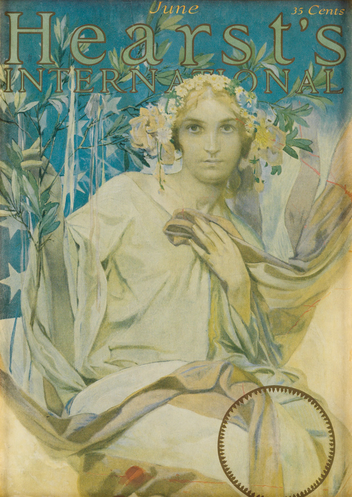 ALPHONSE MUCHA (1860-1939). HEARSTS INTERNATIONAL / JUNE. Magazine cover. 1922. 11x7 inches, 28x20 cm.